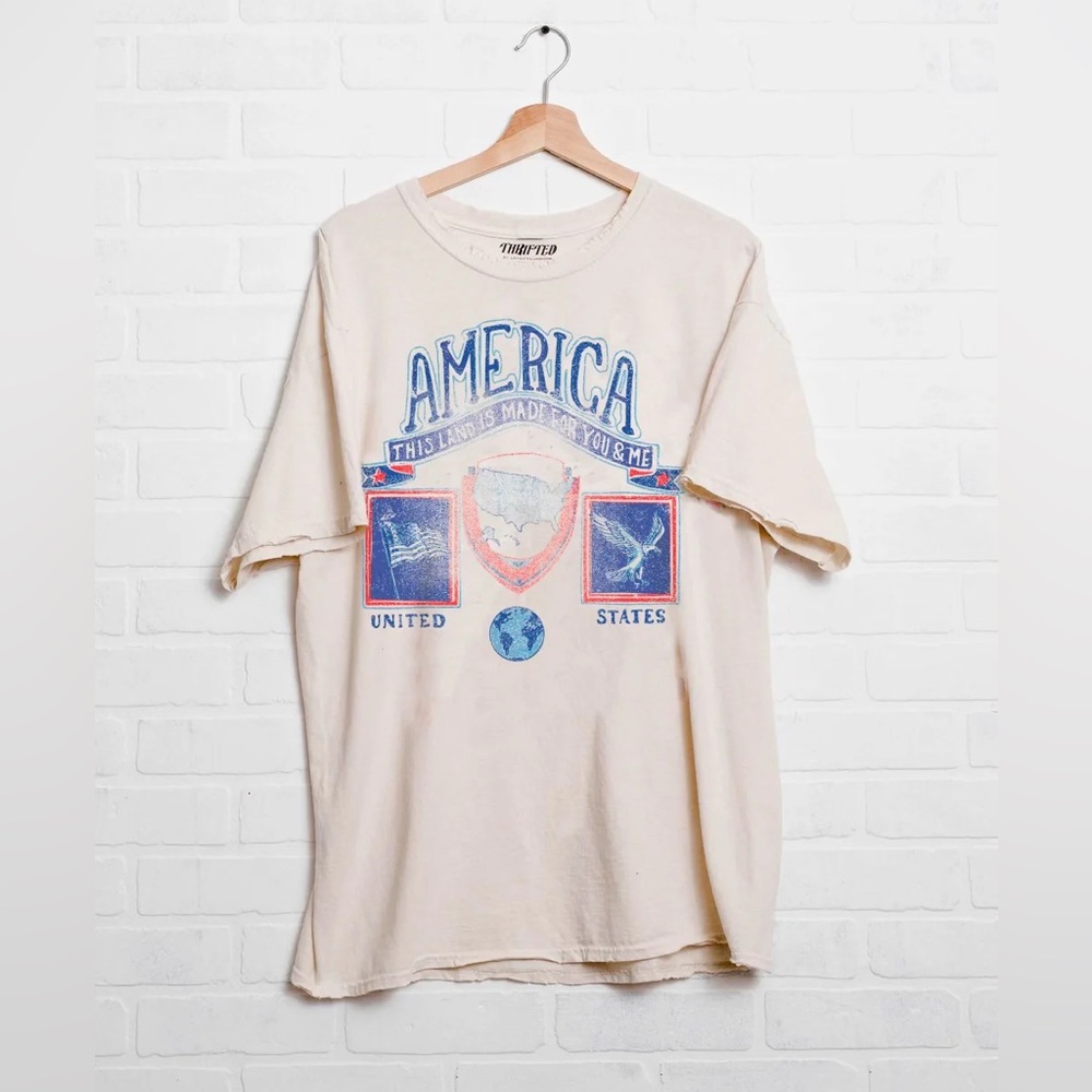 Thrifted by LivyLu+ LivGoods USA Patch Off White Thrifted Tee, NWT, Size Small